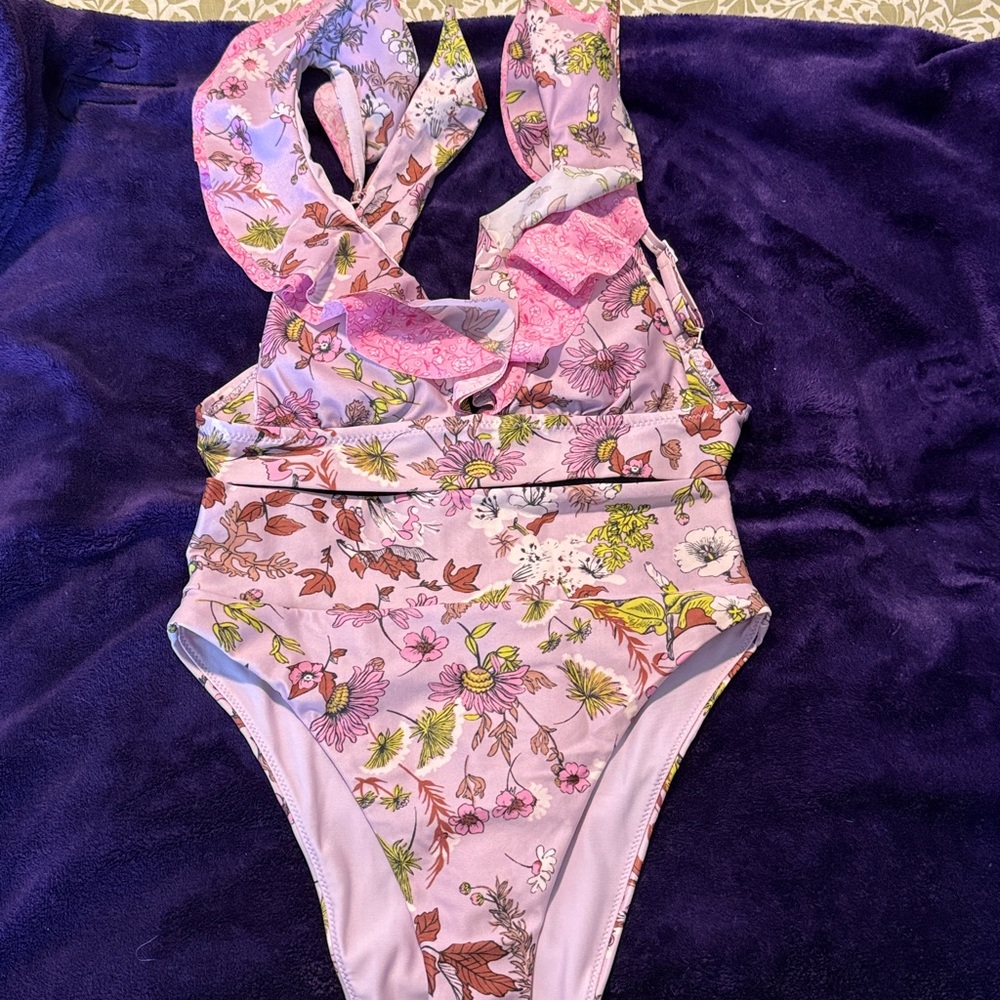 Aerie Pink Floral High Cut Cheeky Swimsuit